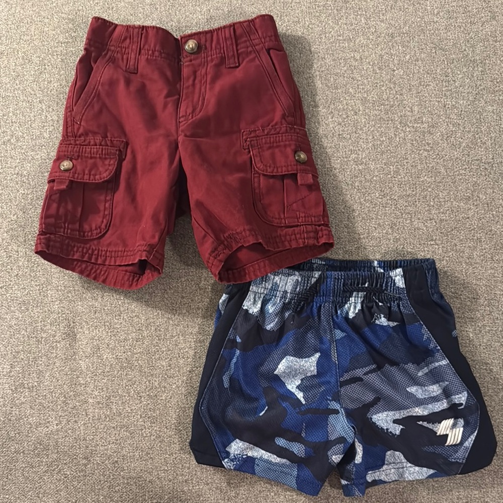 5/$15- Red Cargo Shorts and Blue Camo Athletic Shorts